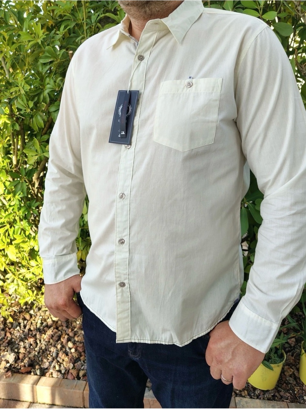 Level Ten Men's Couture Peached Poplin Shirt NWT XL Cream White Button Down LS